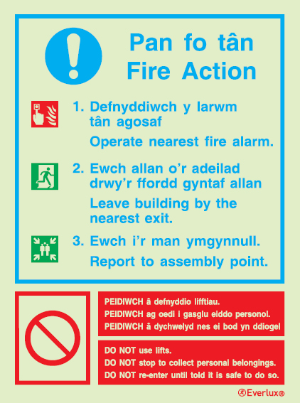 Fire action notices, fire action welsh/english