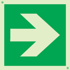 Emergency escape route sign, british standard composite escape route Diagonal Arrow