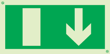 Emergency escape route sign, European Directive 92/58/EEC, arrow down