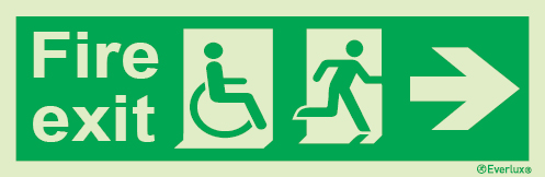 Emergency escape route sign, Escape route signs for people with reduced mobility, Fire exit right