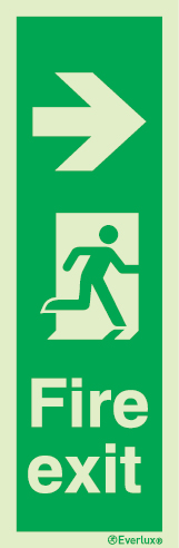 Emergency escape route sign, Vertical profile signs British standard with text, Fire exit right