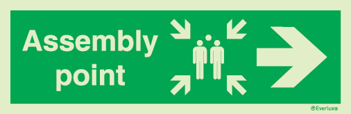 Emergency escape route sign, Assembly point, Arrow right