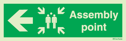 Emergency escape route sign, Assembly point, Arrow left