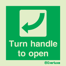 Emergency escape route sign, Door mechanism signs, Turn handle to open right