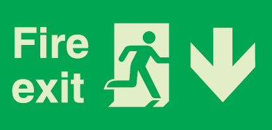 Emergency escape route sign, Self-adhesive decals for luminaires, Fire exit down