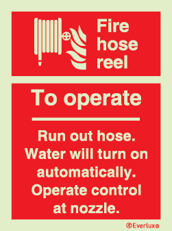 Fire-fighting equipment signs, Fire hose reel instructions