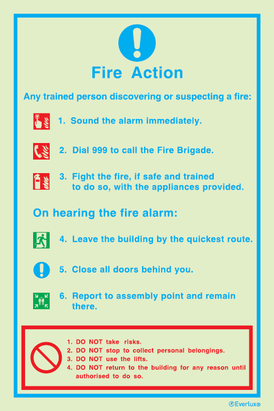 Fire action notices, Procedures in case of emergency