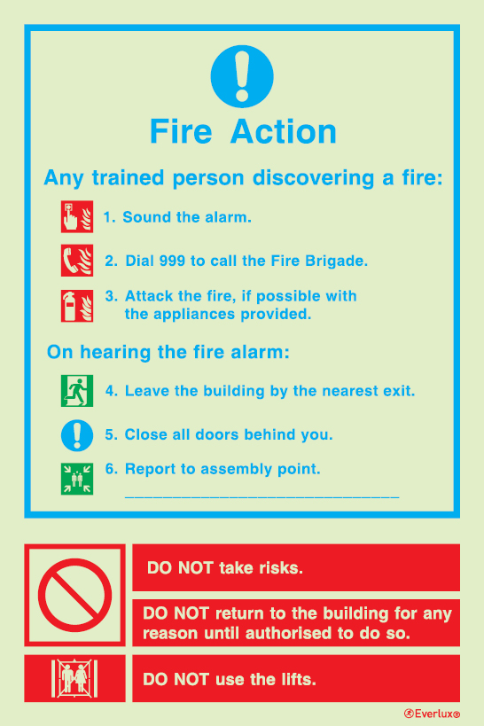 Fire action notices, Procedures in case of emergency