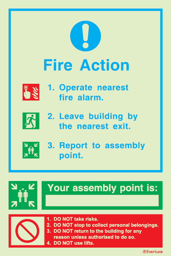 Fire action notices, Procedures in case of emergency