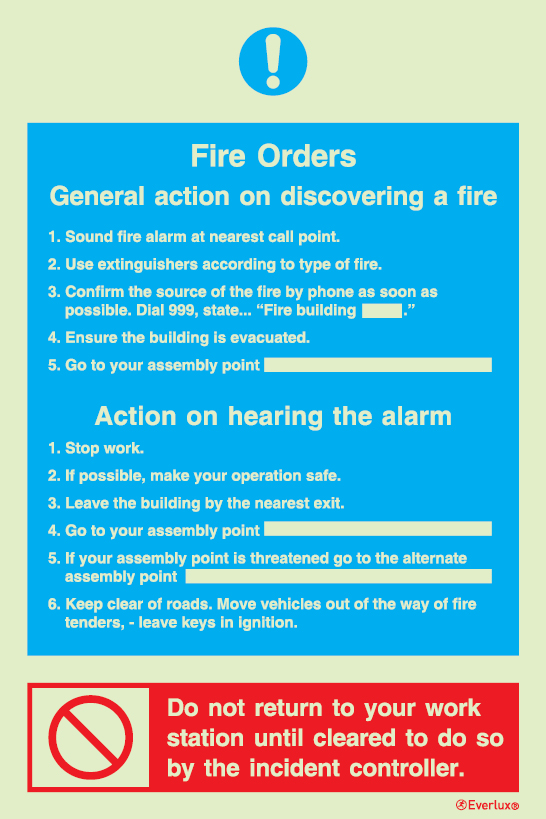 Fire action notices, Procedures in case of emergency