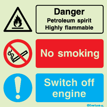 Aluminium signs, Combination signs identifying hazards and mandatory or prohibitive actions, Danger