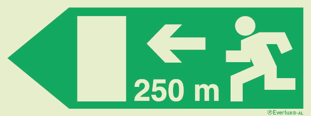 Signs for tunnels, Emergency escape route signs, left 250m