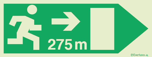 Signs for tunnels, Emergency escape route signs, right 275m