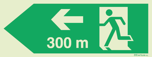 Signs for tunnels, Emergency escape route signs, left 300m