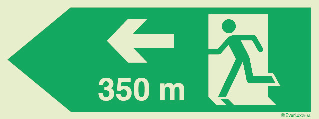 Signs for tunnels, Emergency escape route signs, left 350m