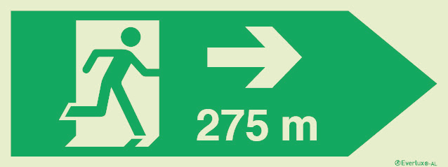 Signs for tunnels, Emergency escape route signs, right 275m