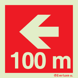 Signs for tunnels, Fire-fighting equipment and emergency vehicles signs, Directional arrow left 100m