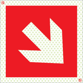 Reflecto-luminescent signs, Fire-fighting equipment signs, Directional arrow diagonal