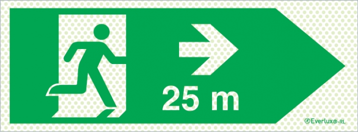 Reflecto-luminescent signs, Emergency escape route, Right 25m