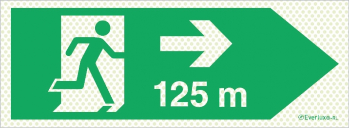 Reflecto-luminescent signs, Emergency escape route, Right 125m