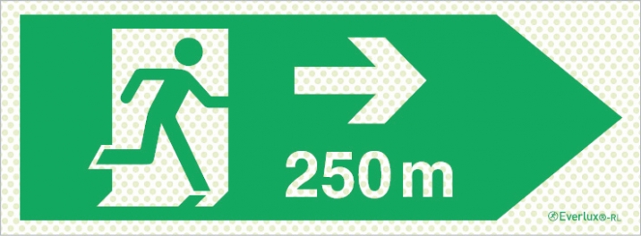 Reflecto-luminescent signs, Emergency escape route, Right 250m