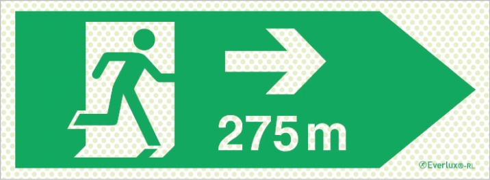 Reflecto-luminescent signs, Emergency escape route, Right 275m