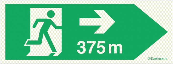 Reflecto-luminescent signs, Emergency escape route, Right 375m