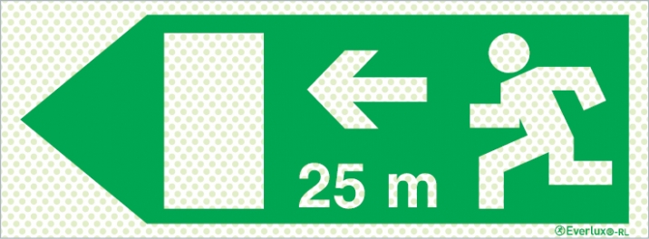 Reflecto-luminescent signs, Emergency escape route, Left 25m