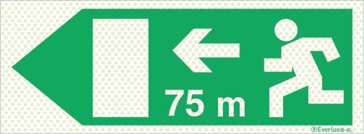 Reflecto-luminescent signs, Emergency escape route, Left 75m