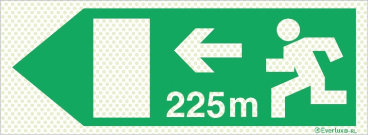 Reflecto-luminescent signs, Emergency escape route, Left 225m