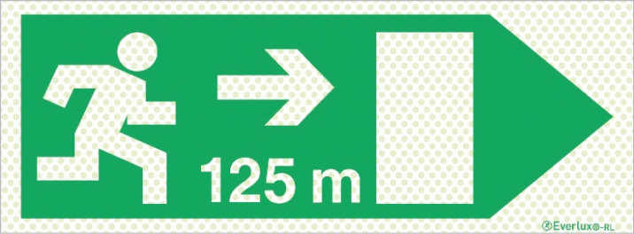 Reflecto-luminescent signs, Emergency escape route, Right 125m