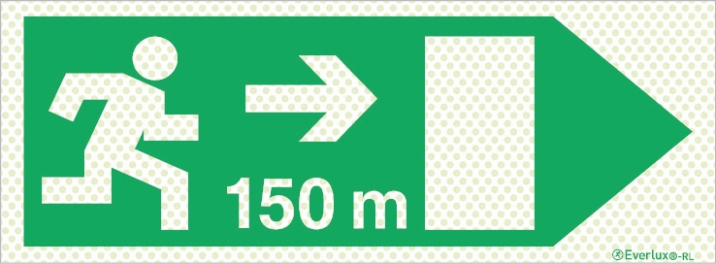 Reflecto-luminescent signs, Emergency escape route, Right 150m