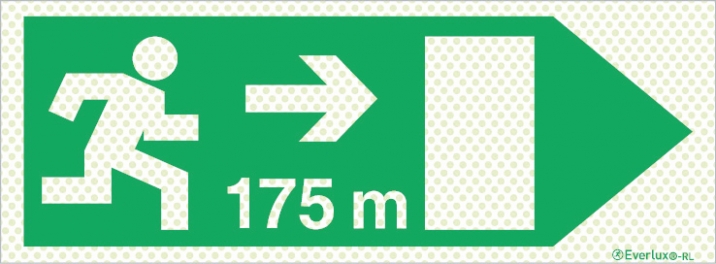 Reflecto-luminescent signs, Emergency escape route, Right 175m