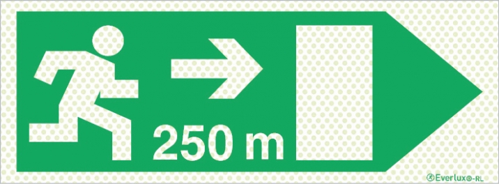 Reflecto-luminescent signs, Emergency escape route, Right 250m