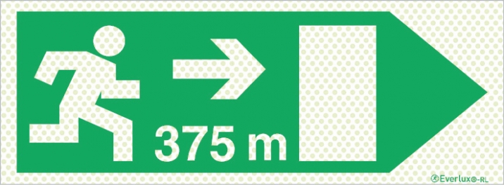 Reflecto-luminescent signs, Emergency escape route, Right 375m