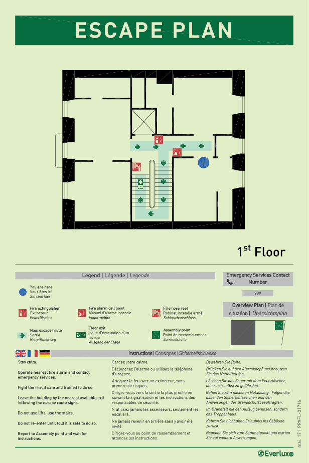 Escape plans, Evacuation plans for hotels, schools, shooping centres, hospitals