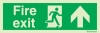 Emergency escape route sign, british standard escape route with text arrow up