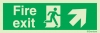 Emergency escape route sign, british standard escape route with text arrow up/right