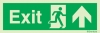 Emergency escape route sign, british standard escape route with text arrow up