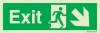 Emergency escape route sign, british standard escape route with text arrow down/right