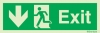 Emergency escape route sign, british standard escape route with text arrow down