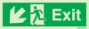 Emergency escape route sign, british standard escape route with text arrow down/left