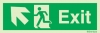 Emergency escape route sign, british standard escape route with text arrow up/left