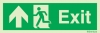 Emergency escape route sign, british standard escape route with text arrow up