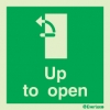 Emergency escape route sign, Door mechanism signs, Up to open left