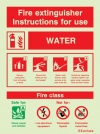 Fire-fighting equipment signs, Fire extinguisher instructions, Water